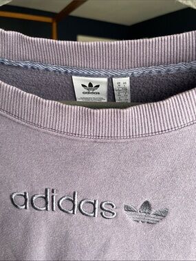 adidas Purple Embroidered Cropped Crewneck Sweatshirt